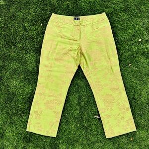 INC chartreuse silk& rayon damask ankle length/ cropped pants